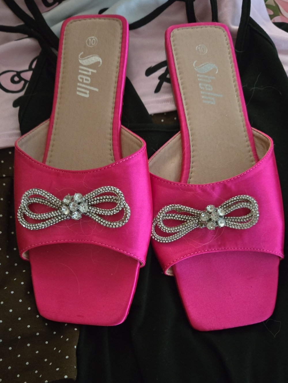 SheIn Women's Hot Pink Embellished Slide Sandals